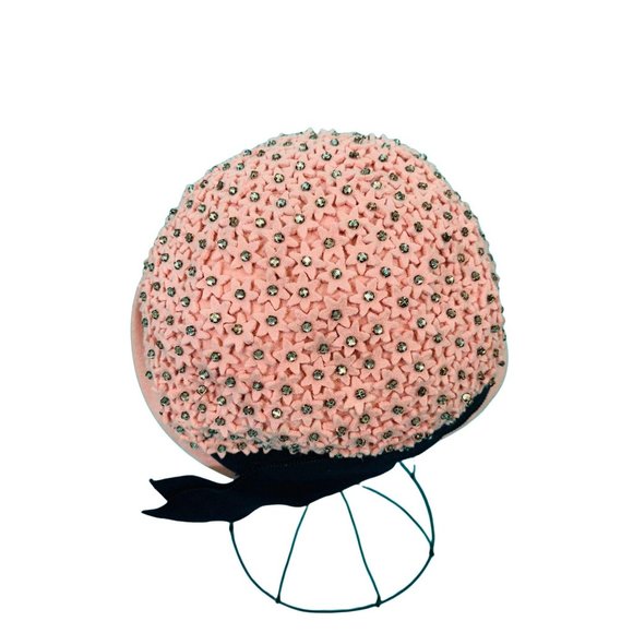 Vintage 1950s Pink Hat Floral Rhinestone Mohlfelder's Cap - Picture 6 of 10